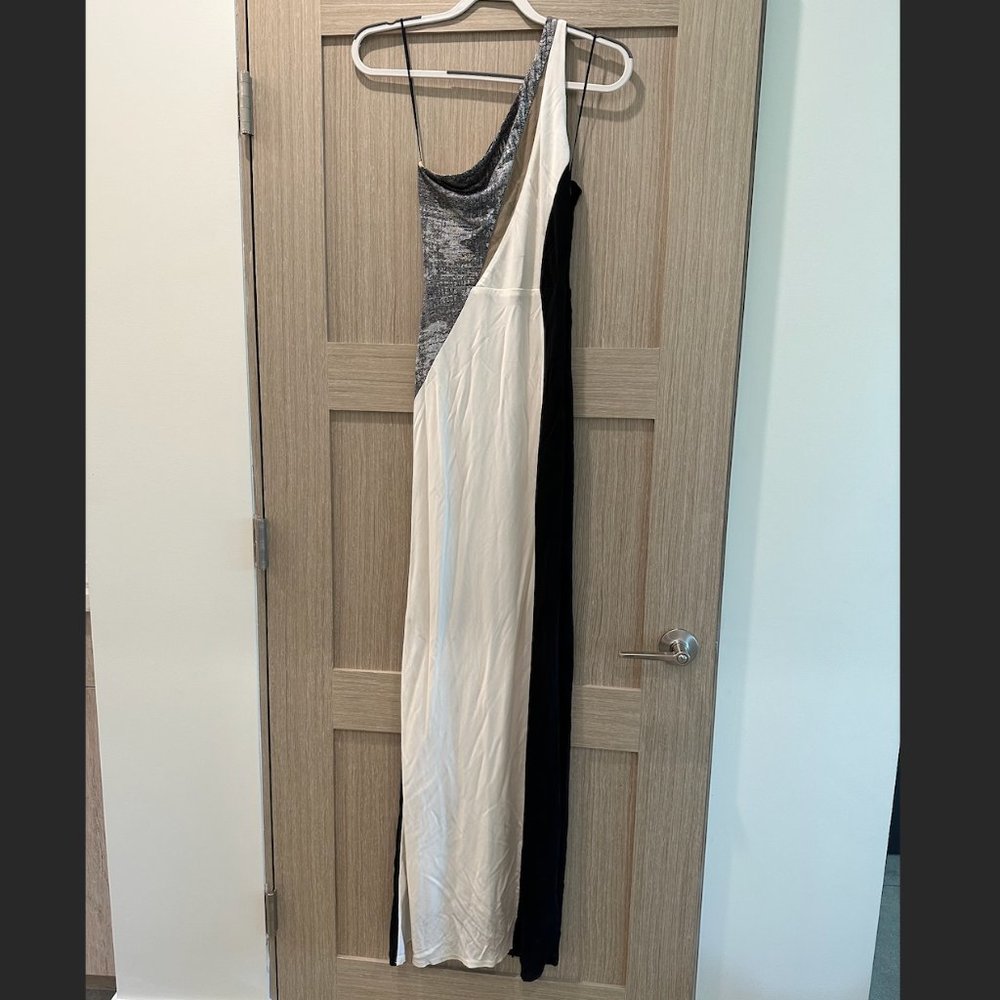ABS Allen Schwartz One Shoulder Dress in Stunning Color Pattern in Size XS
